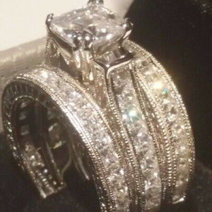 4 Ct Princess cut Double band Engagement Ring Set